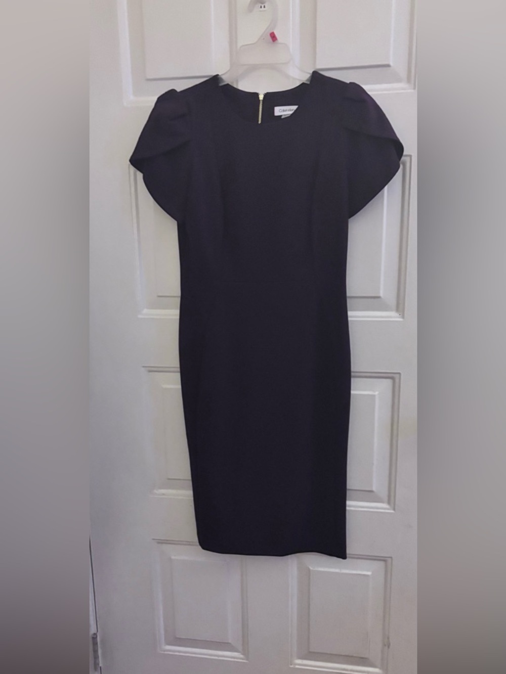 Calvin Klein Black Midi Sheath Dress with Cap Sleeves - Picture 6 of 7